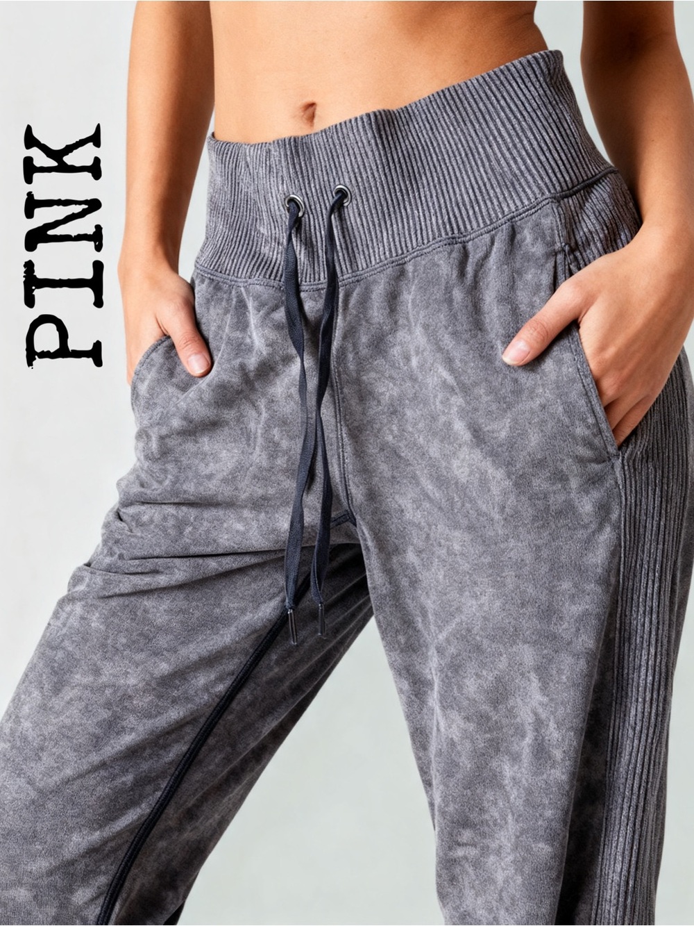 PINK  
Active Gray Drawstring Ribbed Waist Jogger Pants
